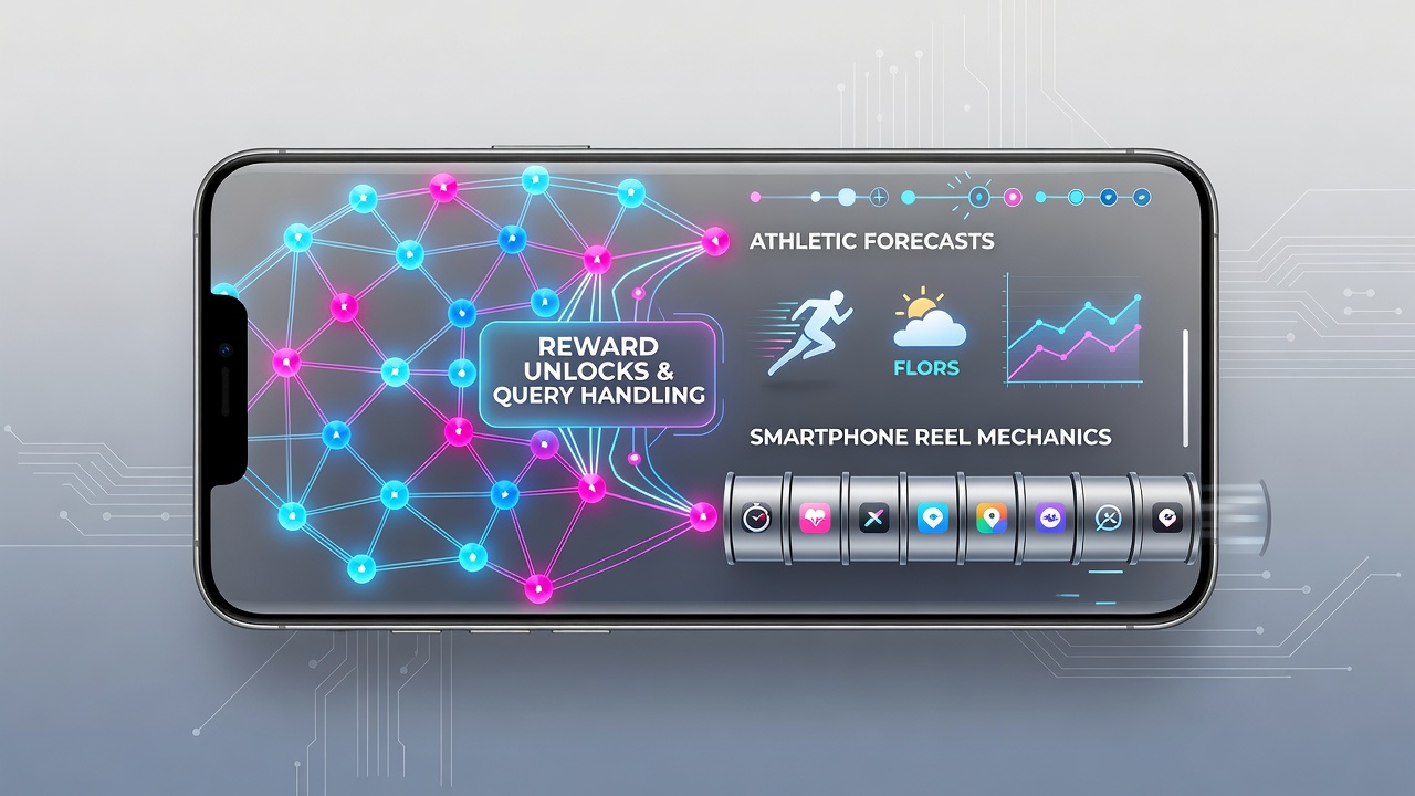 Smartphone screen displaying adaptive slot reel mechanics and reward unlock interface in a mobile gaming app