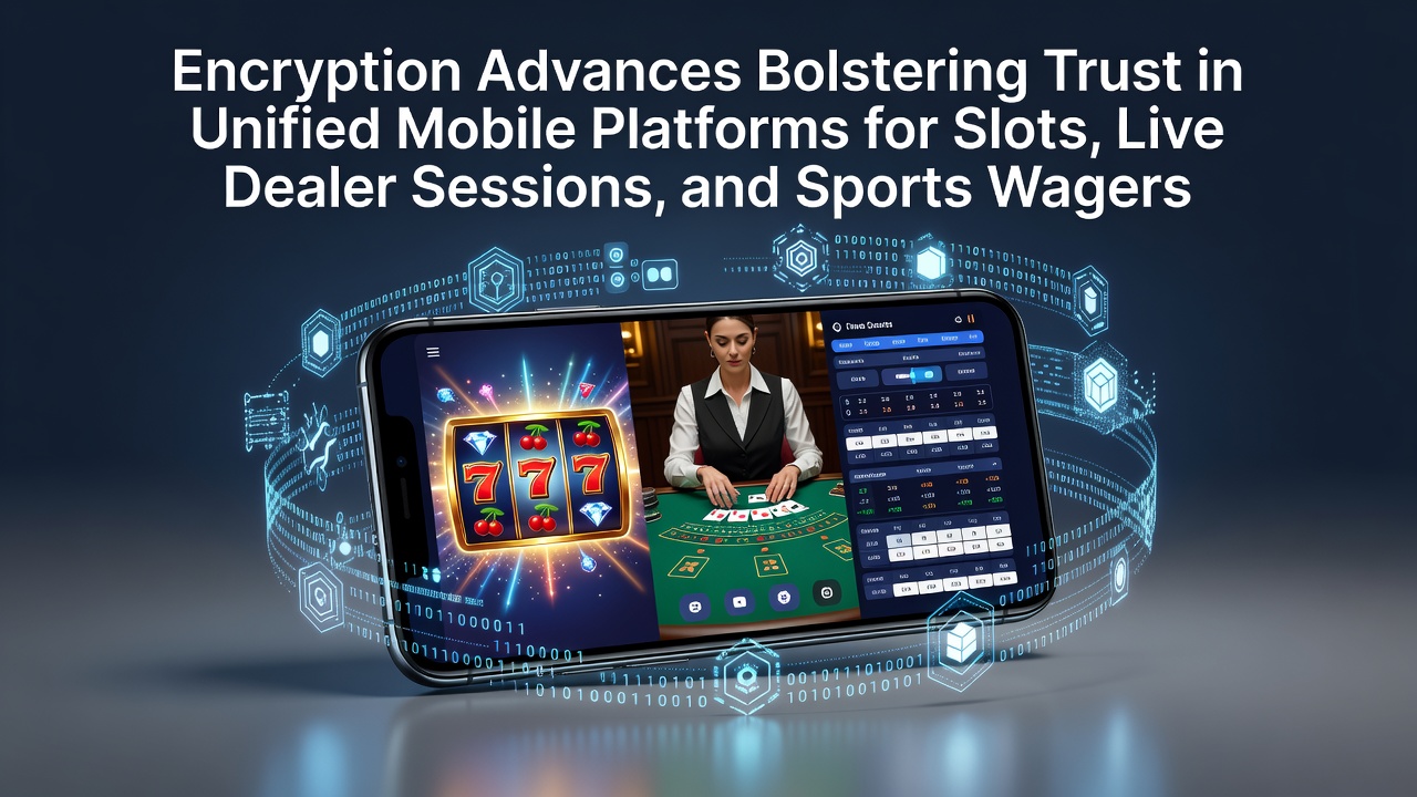 Mobile gaming interface displaying secure encryption indicators for slots and live dealer sessions