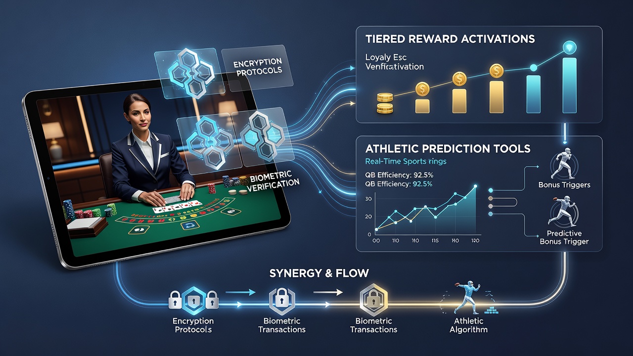 Mobile live dealer interface showing secure transaction layers and tiered reward indicators on a handheld device during a blackjack session